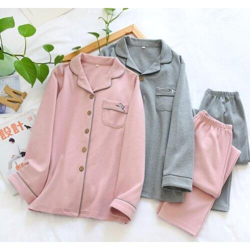 Spring & Autumn Women and Men Leisure Loose Thick Pajamas Comfortable Knitted Cotton Couples Pajama Home Clothes Sleepwear