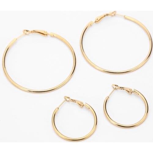Vintage Women Yellow Gold Filled Smooth Thiny Round Huggie Hoop Earrings 30mm/50mm