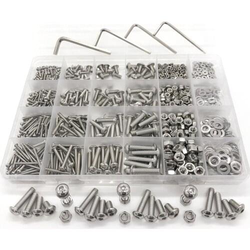304 Stainless Steel Screws 1060 Pcs M2 M3 M4 M5 Hexagon Round Flat Cap Head Screw Kit Assortment Hex Socket Head Cap Screw Set