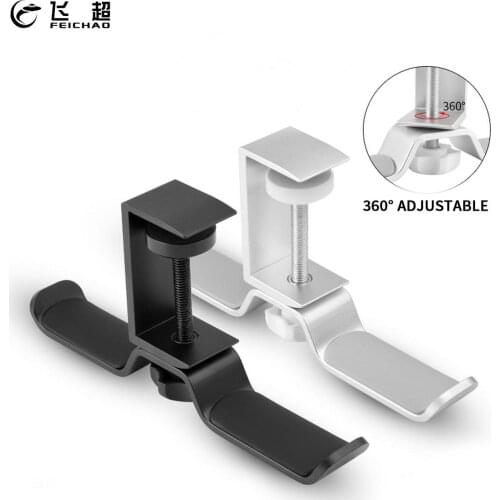 360 Degree Rotating Headphone Holder 2 in 1 Headset Bracket Hanger Metal Wall Clamp Hook Rotatable Earphone Desk Stand Rack