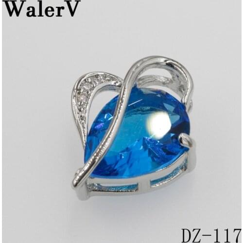 WALERV Stamps Color Pendant Charm Heart shape Red Sea Blue Crystal Stone For Womens Zircon Pendant Fashion Jewelry