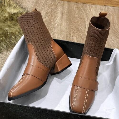2020 Boots Womens Short Boots Womens Autumn 2020 New Fashion British Style Thin Boots Fashion Shoes Square Toe Plush Ankle
