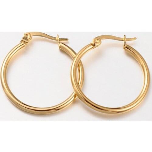 6Pairs 304 Stainless Steel Round Hoop Earrings for Women Fashion Golden Charm Earrings Party Jewelry 24x2mm Pin: 1x0.5mm