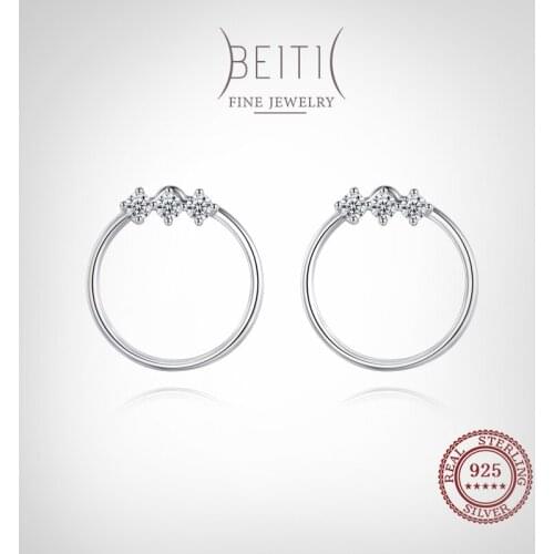Beitil Genuine 925 Sterling Silver Simple Fashion Hollow Round Cubic Zirconia Earrings For Women Girls Party Accessories Jewelry