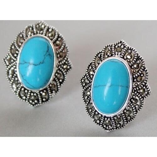 Ladys VINTAGE 925 Natural Stone STUD EARRINGS 1" Natural stone bread Earing big earringsWomen Party, Factory wholesale price