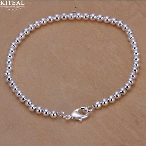 925 fashion Elegant Gold/ silver plated 4MM 6mm 8mm 14cm 16cm 18cm 20cm beads chain women lady cute kralen Bracelet jewelry H198