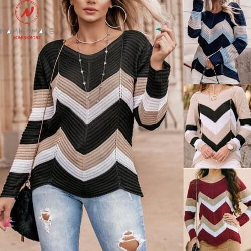 Fashion Women Spring Autumn Sweaters Hollow Out Irregular Design O-Neck Long Sleeve Color Matching Casual Loose Knitted Top