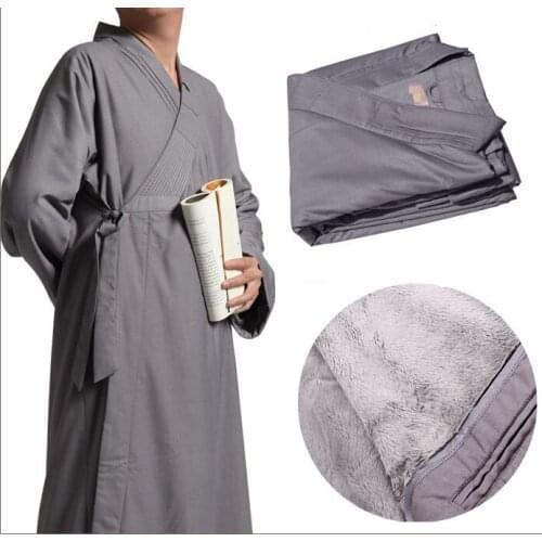 UNISEX Winter gray coat Buddhist warm wool robe lay buddhismabbot monks clothing meditation martial arts suits zen uniforms