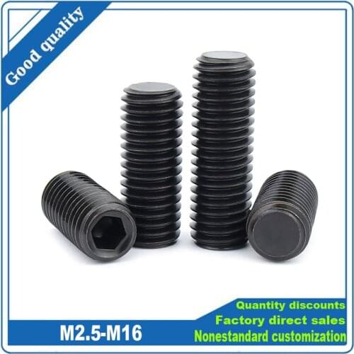 1/50pcs Black Grade 12.9 Steel Hex Hexagon Socket Flat Point Set Screw End Grub Headless Bolt M2.5 M3 M4 M5 M6 M8 M10 M12 M16