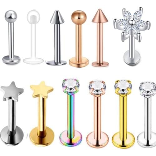 1Pcs Steel Ear Tragus Cartilage Piercing Crystal Square Conch Lobe Earrings Barbell Piercing Orelha Lip Studs Helix Sexy Jewelry