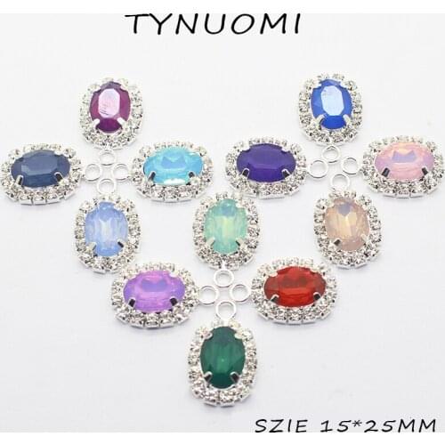 10Pcs/Lot 15*25MM Mix Resin Oval Pendant Rhinestone Handmade DIY For Jewelry Clothing Wedding Decoration Accessories