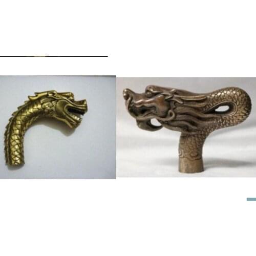 100% brass Pure Copper Brass Grandpa Good Lucky Collectible Old Collectable Handwork carved Dragon Statue Walking Stick Head