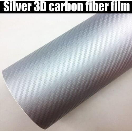 152x10/20/30/50cm Silver 3D Carbon Fiber Vinyl Car Wrap Sheet Roll Car stickers and Decals