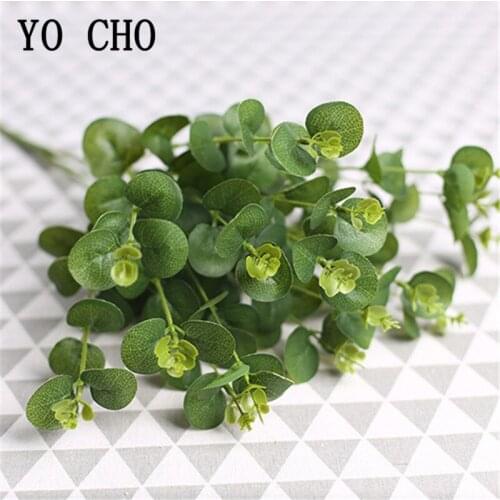 16 Branch Green Artificial Leaves Large Eucalyptus Plants Wall Material Decorative Fake Plants For Home Shop Garden Party Decor