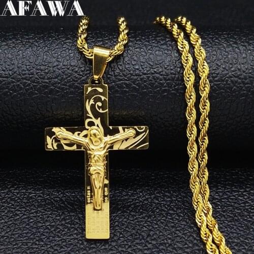 2021 Fashion Cross Jesus Stainless Steel Long Necklace for Women Gold Color Statement Necklace Jewelry Collier Homme N19186S02