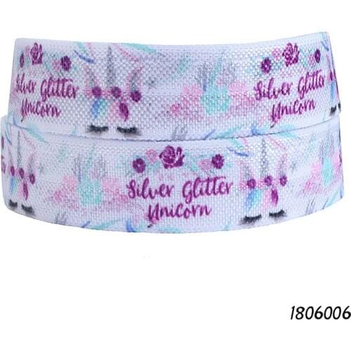 50 yards/lot) New style silver unicorn horns printed fold over elastic for baby headbands
