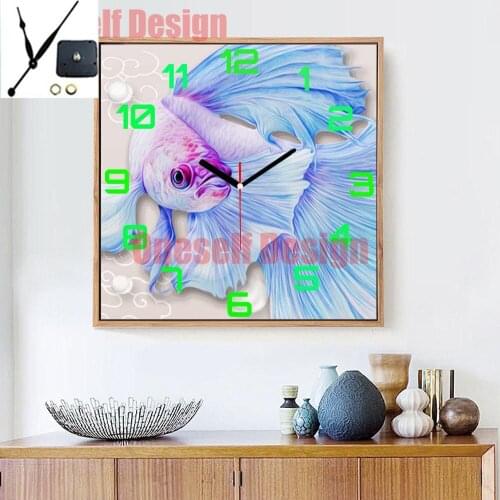 5d diamond embroidery full set clock cartoon fish 5d diamond mosaic sale clock diamond painting 5d decoration home wall sticker