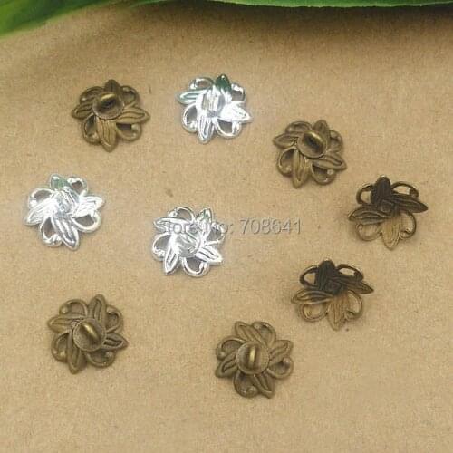 9mm Bell Bead End Caps with Loop Filigree Prong Legs Flower Charms Crafts DIY Jewelry Findings Antique Bronze / Silver tone