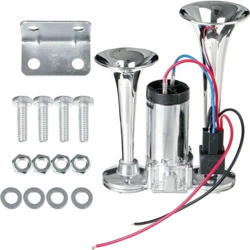600DB 12V Dual Trumpet Car Air Horn with Compressor Kit for Vehicles SUV RV Lorrys Van (Silver)