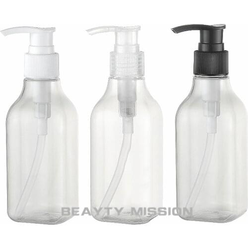 BEAUTY MISSION 24 pcs 200ml Clear Refillable PET Plastic Lotion Pump Bottle 7OZ PET Cream Cosmetic Container Dispenser