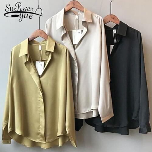 2021 Summer Shirt Fashion Long Sleeve Satin Womens Shirt Vintage Street Silk Shirts Elegant Imitation Blouses and Shirts 5273