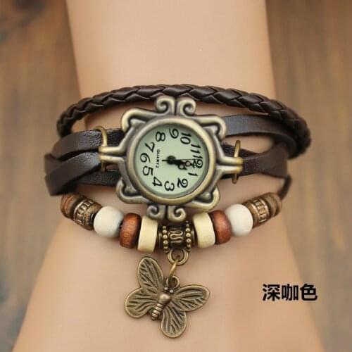 Hot Sales Vintage butterfly pendant Cow Leather watch women ladies Fashion dress quartz wristwatch Relogio Feminino KZ008