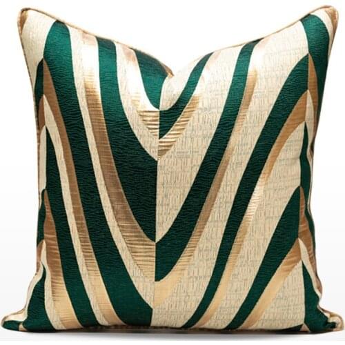 Pillowcase 45*45cm Light Luxury Style Sofa Cover Large Corrugated Gold Green Striped Pattern Polyester Household Pillow Case