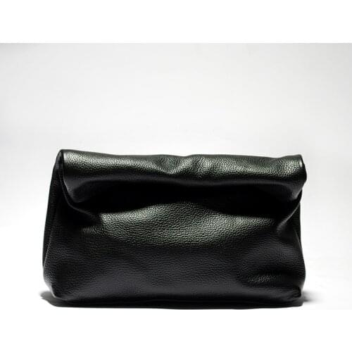 Black leather bag personality lazy casual clutch bag leather bag soft bag Phone Women High Quality Laptop Bag Genuine Leather