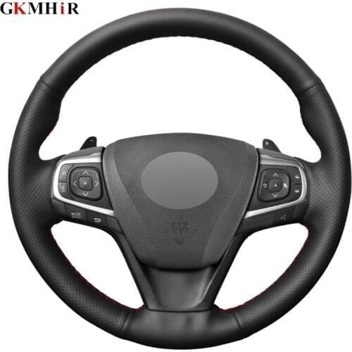 Black Genuine Leather Car DIY Hand-stitched Steering Wheel Cover for Toyota Camry 2015 2016 2017 Avalon 2013-2018