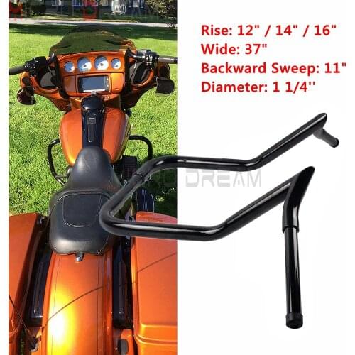 Black 37" Wide 12" 14" 16" Rise Monkey Bar Custom Handlebars for Harley Baggers Dressers Touring with Batwing Fairing FLHT FLHTC