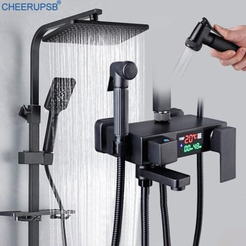 Digital Shower System Bathroom Wall Mount Smart Thermostatic Shower Set Smart Thermostatic Bath Faucet SPA Rainfall LED Torneira