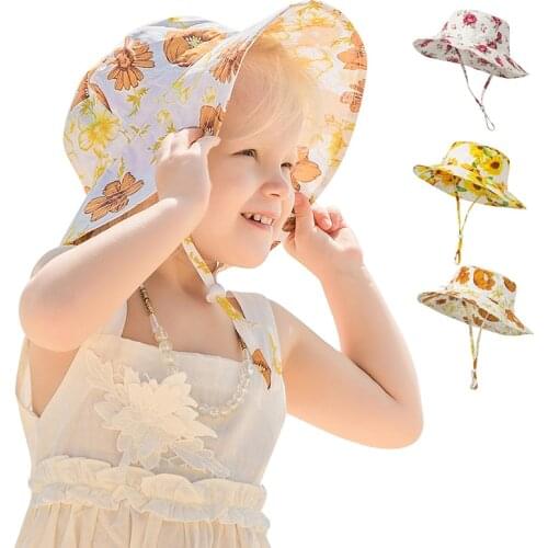 Baby Fishermans Hat Sun Protection Summer Polyester Cotton Fashion Flowers Trend Windproof Bright Sandy Beach Breathable Lovely
