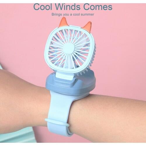 Portable Mini Fan Watch Built-in Colorful Led Light Children Kids Outdoor Air Cooling Fans USB Rechargeable Fan with Wrist Band