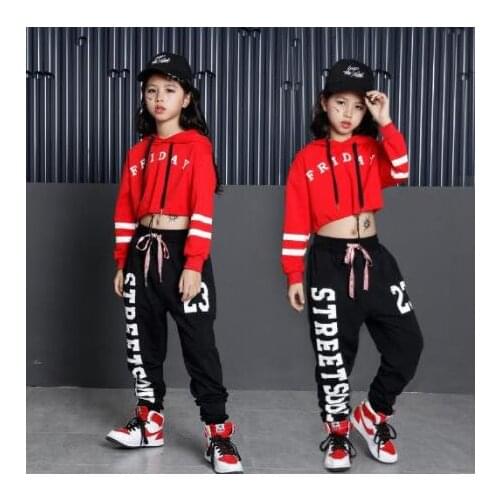 Kids Hip Hop Dance Costumes Girls Long Sleeve Sports Suit Children Jazz Hip hop Dance Clothes Wear for Girl 4 6 8 10 12 14 Years
