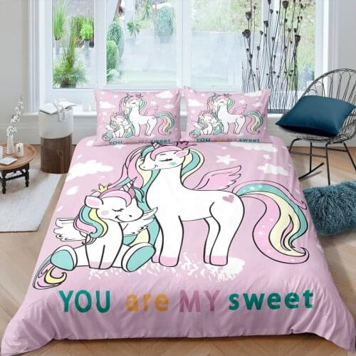 Home Textiles Luxury 3D Couple Unicorn Print Duvet Cover Set 2/3 Pcs Pillowcase Kids Bedding Set AU/EU/UK/US Queen and King Size