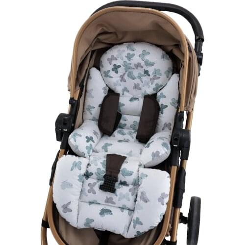 Jaju Baby Handmade, Double Sided, Gray and Green Butterfly Fabric Baby Stroller Cushion