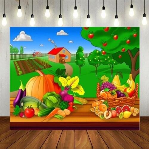 Photo Studio Props Vinyl Photography Backdrop Cartoon Vegetables And Fruits Kids Birthday Party Decoration Customizable Text