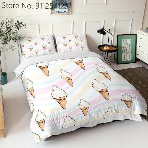Ice Cream Bedding Sets 2/3 Piece Food Duvet Cover Sets Cartoon Colorful Bed Quilt Cover Single Double Queen King Bedspread
