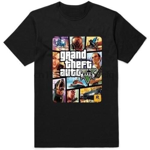 Summer Fashion Casual Men T Shirts Gta V Gta Five Round Neck Shirt Cotton Tops Black Size S-3XL