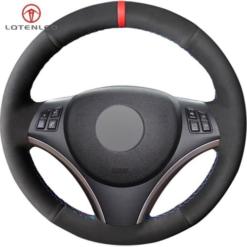 LQTENLEO Black Suede DIY Car Steering Wheel Cover for BMW M Sport 1 Series E87 E81 E82 E88 120i 130i 120d X1 E84 (No Drum kits)