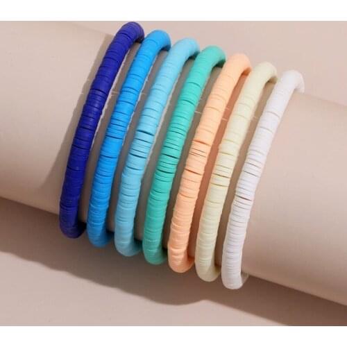 Minimalist Colorful Clay Beads Chains Bracelet for Women Girls Candy Color Link Bracelet Bohemian Jewelry 7pcs/set Drop Shipping