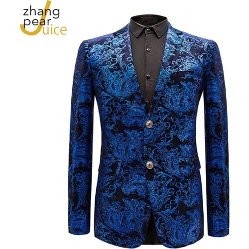 Fashion Blue Party Club Jacket Men Suits Collar Coat Male Clothing Suit Blazer Mens Jackets