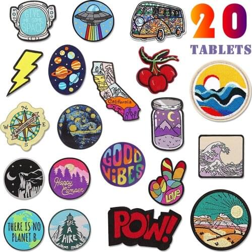 Cartoon Planets Embroidery Cloth Stickers California Iron on Patch Scenery Thermo Adhesive Badges Kids Clothes Appliques Patches