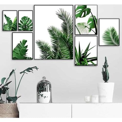 Green Plant Wall Art Tropical Leaves Botanical Canvas Print Monstera Banana Leaf Tropical Decor Wall Pictures for Living Room