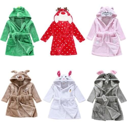 Autumn Winter Children Sleepwear Robe Flannel Hooded Warm Bathrobe Kids Pajamas For Boys & Girls Lovely Cartoon Animals Robes