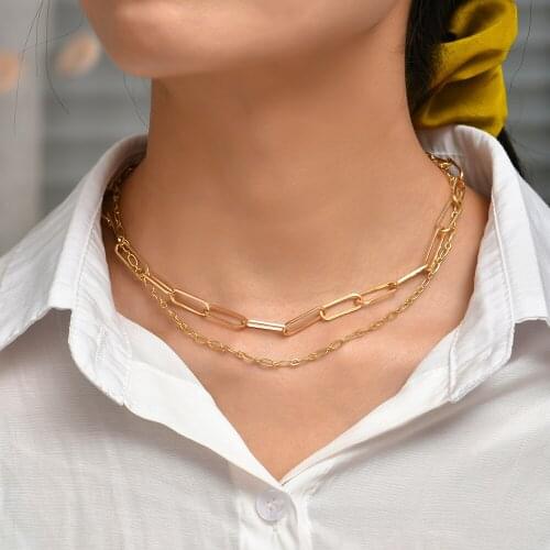 2021 New Trendy Multi-layered Link Chain Choker Necklace For Women Fashion Gold Color Metal Chunky Chain Necklace Jewelry Gifts