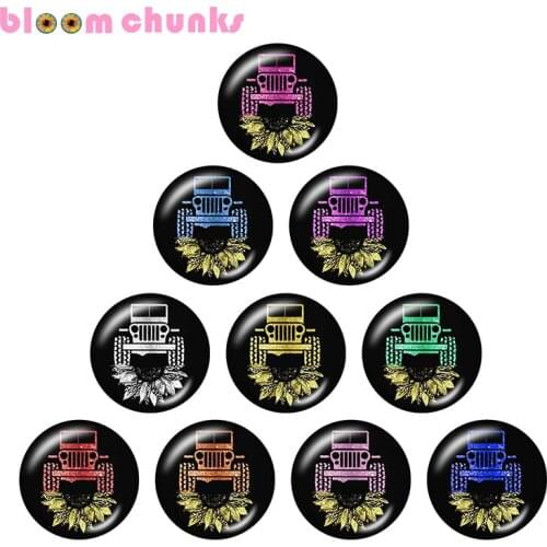 Sunflower car 12mm/18mm glass snap button jewelry Round photo glass cabochon demo flat back Making findings C1373