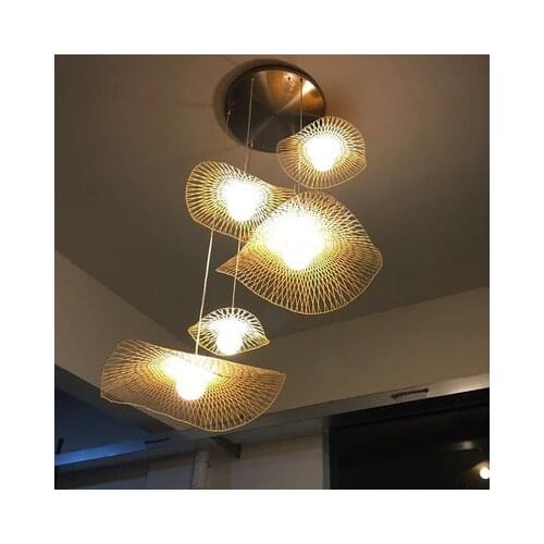 Japanese bamboo pendant lights creative art restaurant bar pendant lamp tea room straw hat clothing store flying saucer
