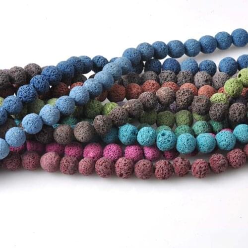 Multicolor Lava Rock Beads Fashion Round Black Natural Stone Beads For Jewelry Making Diy 10mm 38pcs TRS0052