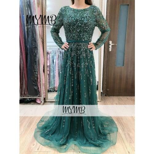 MYMB Haute Couture Luxury Beading Mother Of Bridal Wedding Party Dress Designer Long Sleeve Muslim Evening Gown MY41129